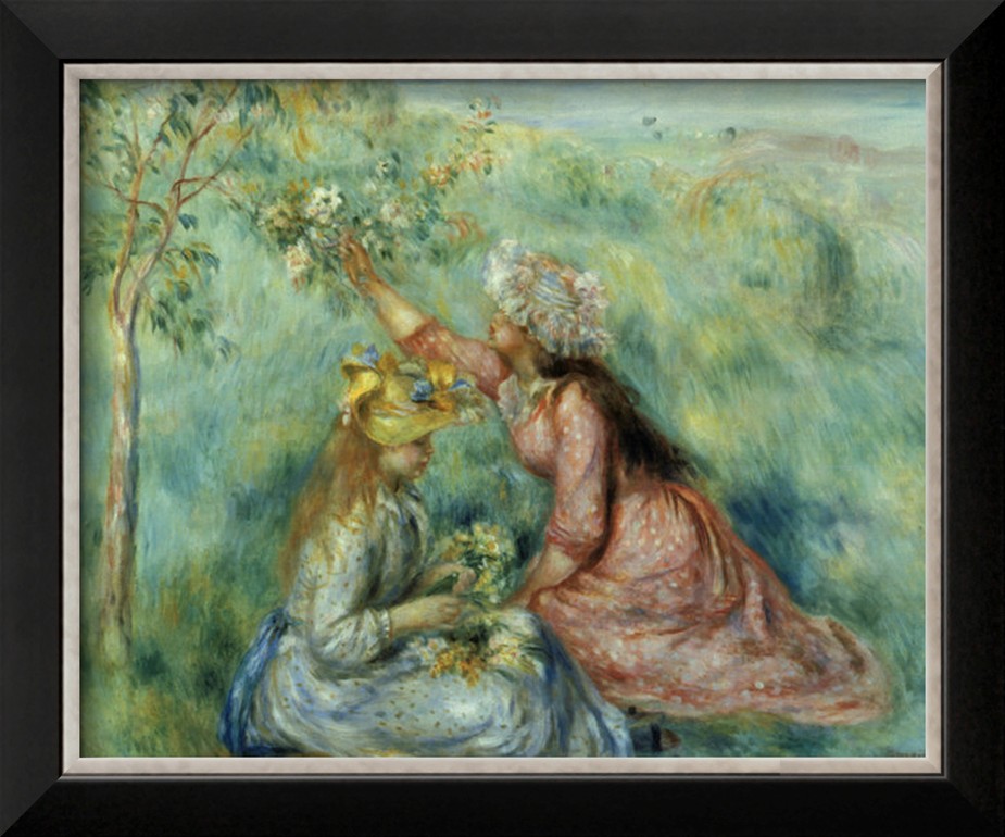 Girls Picking Flowers in a Meadow - Pierre Auguste Renoir Painting